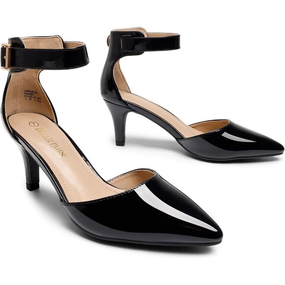 Dream Pairs Women's Black Pat Faux Suede pointed Toe Kitten Heels Pumps Shoes - Picture 3 of 7